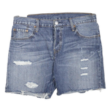 LEVI'S Womens Denim Blue Distressed Shorts L W34 Casual Cotton Blend