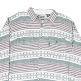 POINT ZERO Mens Green & Purple Striped Cotton Blend Shirt M Casual Long Sleeve