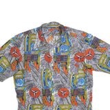 Mens Green Blue & Orange Patterned Polyester Blend Shirt S Casual Summer Button