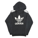 ADIDAS Womens Black Hoodie UK 6 Cotton Blend Logo Print Pullover Hooded