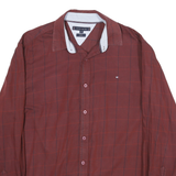 TOMMY HILFIGER Mens Maroon & Red Check Shirt XL Classic Cotton Blend Casual