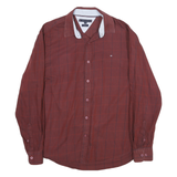 TOMMY HILFIGER Mens Maroon & Red Check Shirt XL Classic Cotton Blend Casual