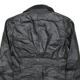NEW YORK & COMPANY Womens Black Leather Button Jacket M Smooth Plain Timeless