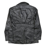NEW YORK & COMPANY Womens Black Leather Button Jacket M Smooth Plain Timeless