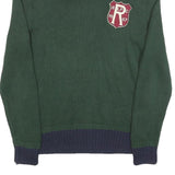 POLO RALPH LAUREN Mens Green & Navy Shawl Collar Patterned Jumper Crew Neck