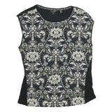 TED BAKER Womens Black Printed Sleeveless Round Neck Top S Viscose Blend