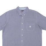 CHAPS Mens Blue Check Shirt L Short Sleeve Button Down Casual Cotton Blend