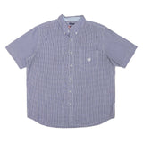CHAPS Mens Blue Check Shirt L Short Sleeve Button Down Casual Cotton Blend
