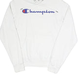 CHAMPION Mens White Cotton Blend Pullover Hoodie S Logo Sweatshirt