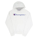 CHAMPION Mens White Cotton Blend Pullover Hoodie S Logo Sweatshirt