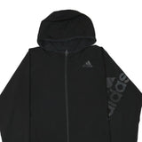 ADIDAS Mens Black Hooded Jacket XL Polyester Blend Zip Sportswear Logo Print