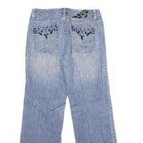 BLANC Womens Regular Light Blue Denim Straight Jeans W30 L28 Beaded Detail