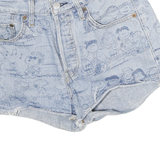 LEVI'S Womens Light Blue Denim Casual Shorts M W26 Peanuts Print Relaxed