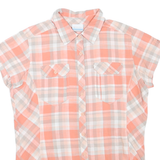 COLUMBIA Womens Peach & White Check Shirt L Short Sleeve Button Casual Summer