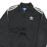 ADIDAS Mens Black White Track Jacket S Polyester Plain Sportswear Casual Zip
