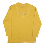 Womens Yellow Cotton Blend Long Sleeve Crew Neck Embroidered M T-Shirt