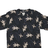 LUAU Mens Black & Cream Floral Silk Shirt L Relaxed Fit Tropical Style