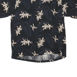 LUAU Mens Black & Cream Floral Silk Shirt L Relaxed Fit Tropical Style