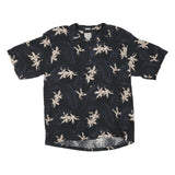 LUAU Mens Black & Cream Floral Silk Shirt L Relaxed Fit Tropical Style