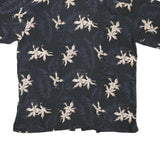 LUAU Mens Black & Cream Floral Silk Shirt L Relaxed Fit Tropical Style