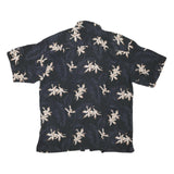 LUAU Mens Black & Cream Floral Silk Shirt L Relaxed Fit Tropical Style