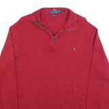 POLO RALPH LAUREN Mens Red Pattern Jumper Quarter Zip Cotton Blend L Polo Horse