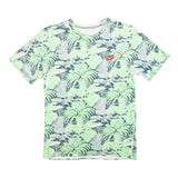 NIKE Mens Green & Grey Tropical Print T-Shirt S Short Sleeve Crew Neck Casual