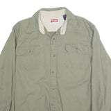 WRANGLER Mens Green Cotton Shirt L Button Pockets Casual Long Sleeve