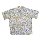 COOKE STREET Mens Blue & Beige Leaf Pattern Cotton Blend Shirt 2XL Relaxed Fit