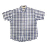 WRANGLER Mens Blue & White Check Shirt L Cotton Blend Button Down Short Sleeve