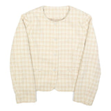Womens Beige & Cream Checked Button Jacket L Polyester Blend Classic Tailored