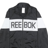 REEBOK Mens Black & White Track Jacket M Polyester Zip Plain Sports Casual