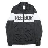REEBOK Mens Black & White Track Jacket M Polyester Zip Plain Sports Casual