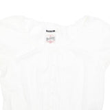 SUPERDRY Womens White Bardot Top Short Sleeve Button Neck Plain L Cotton Blend