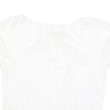 SUPERDRY Womens White Bardot Top Short Sleeve Button Neck Plain L Cotton Blend