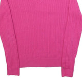 TOMMY HILFIGER Womens Pink Fashion Jumper Patterned V-Neck Basic Knit L Cotton
