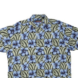 JOHN HENRY Mens Blue & Green Floral Cotton Blend Shirt L Summer Casual
