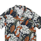 KIABI Mens Black & Rust Floral Pattern Shirt M Cotton Blend Short Sleeve Casual