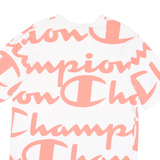 CHAMPION Mens White & Peach Logo Graphic T-Shirt L Short Sleeve Crew Neck