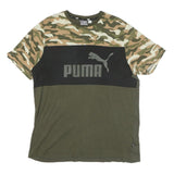PUMA Mens Green & Camouflage Graphic T-Shirt L Short Sleeve Crew Neck Cotton