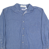 CINTAS Mens Blue Denim Shirt XL Classic Fit Cotton Long Sleeve Button