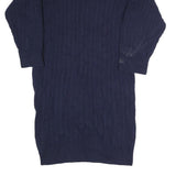 LACOSTE Womens Navy Blue Cotton Blend Cable Knit Midi Dress Long Sleeve L