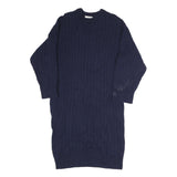 LACOSTE Womens Navy Blue Cotton Blend Cable Knit Midi Dress Long Sleeve L