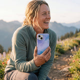 Lavender Blue Reflections iPhone 14 Case - Lifestyle photo showing phone case in use