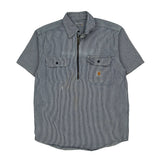 Carhartt Striped Short Sleeve Shirt - Medium Blue Cotton