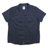 DICKIES Womens Navy Blue Work Shirt XL Cotton Blend Short Sleeve Button Front