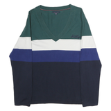 TOMMY HILFIGER Womens Green & White Blue & Navy Patterned V-Neck Basic Knit XL