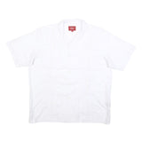 MAXIMOS Mens White Cotton Blend Shirt XL Button Front Short Sleeves Embroidered