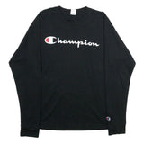 CHAMPION Mens Black Long Sleeve Crew Neck Cotton Blend T-Shirt M Logo Graphic