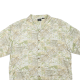 Mens Beige Green Pattern Silk Shirt XL Lightweight Summer Casual Beach